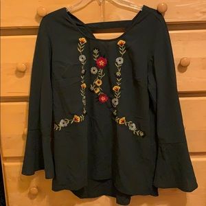 Forest Green Blouse with Floral Detailing